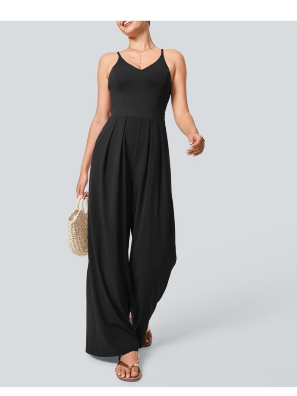 NWT-HALARA Black Racerback Pants Romper Jumpsuit Size: Large Regular